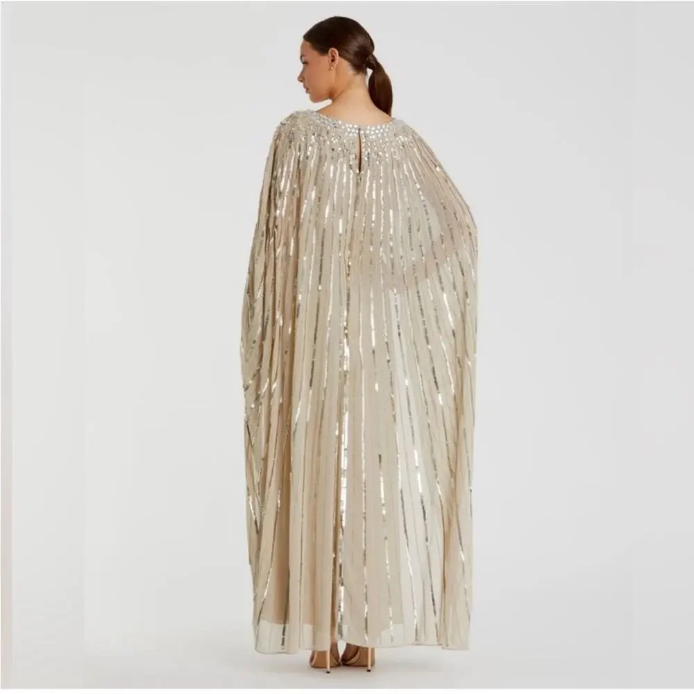 Mac Duggal Gold Sequin Cape-Back Maxi Dress - Picture 4 of 17